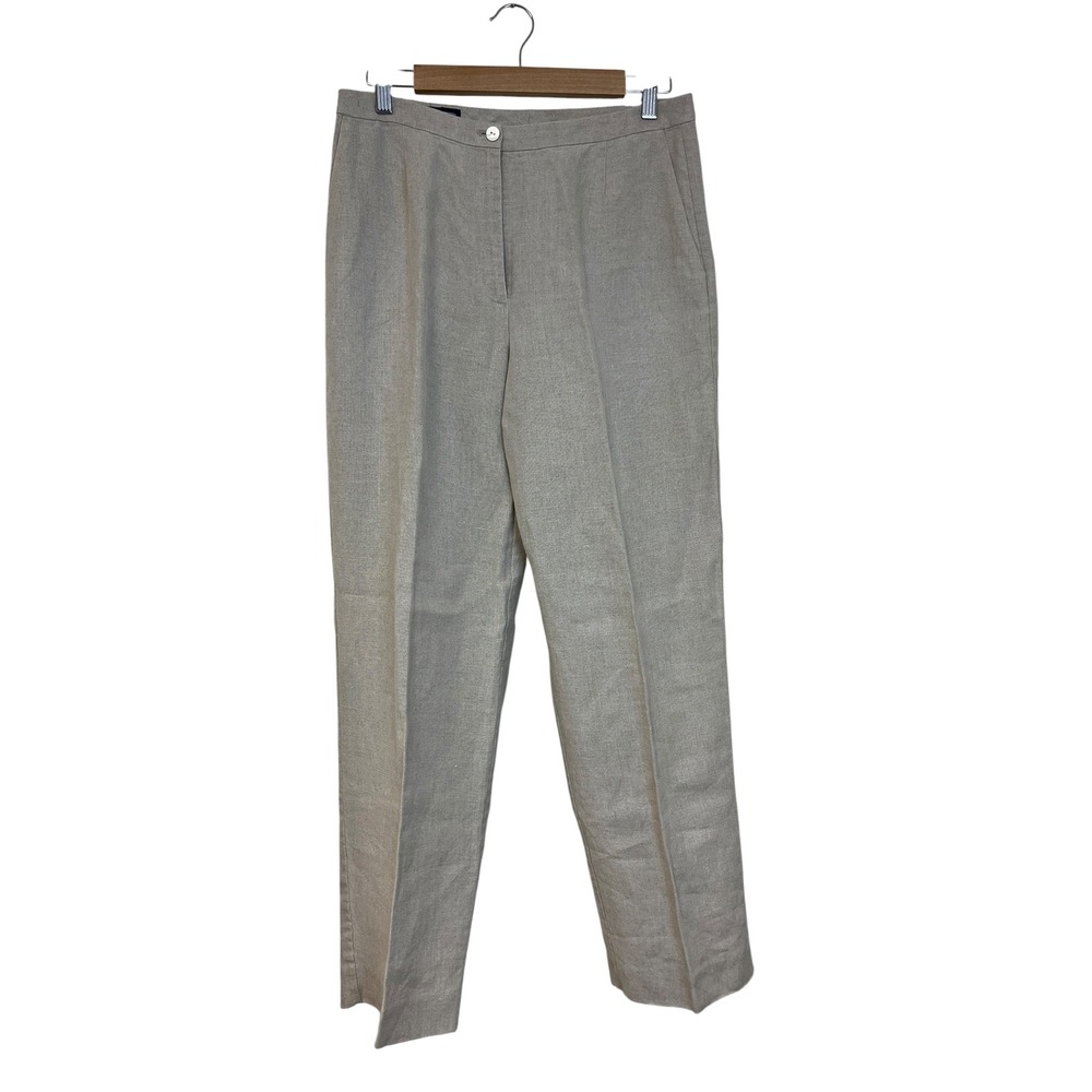 LANDS END 100% Linen Pants Sz 10 Tan Khaki Business Casual Coastal Office Work